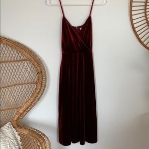 Red velvet strap dress